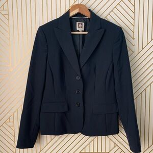 Anne Klein suit separates wool blend blazer fitted jacket 3 button front navy 12